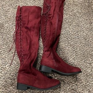 TOP Moda Burgundy Over the Knee Boots